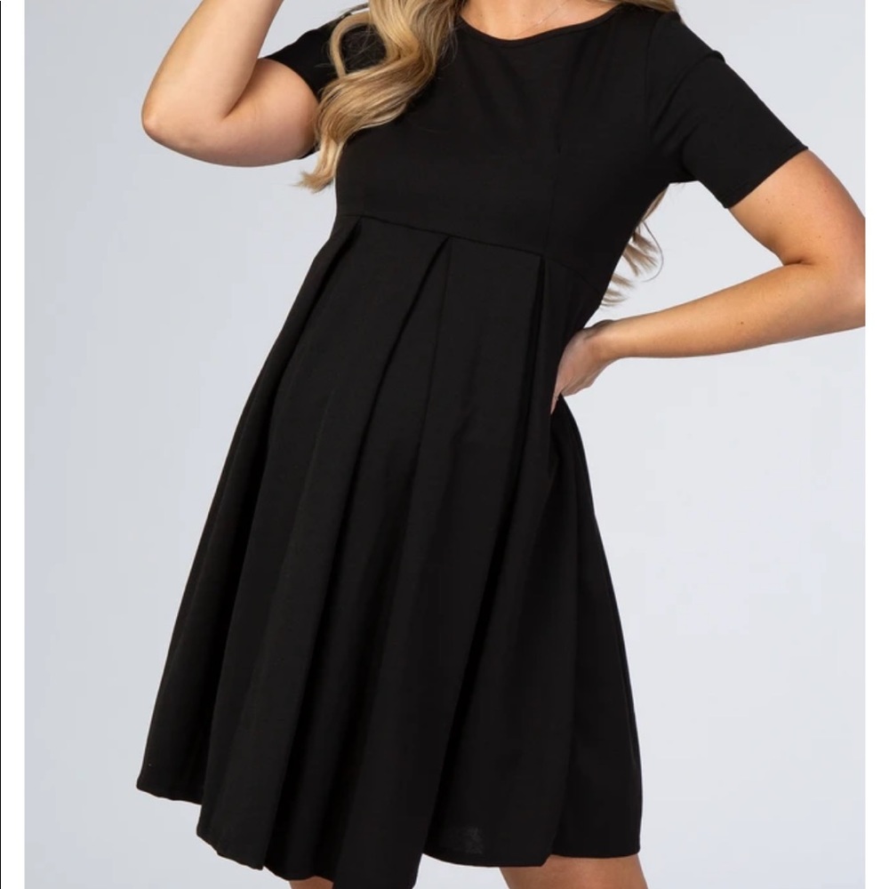 Black Front Pleat Maternity Dress - PinkBlush - Picture 1 of 8